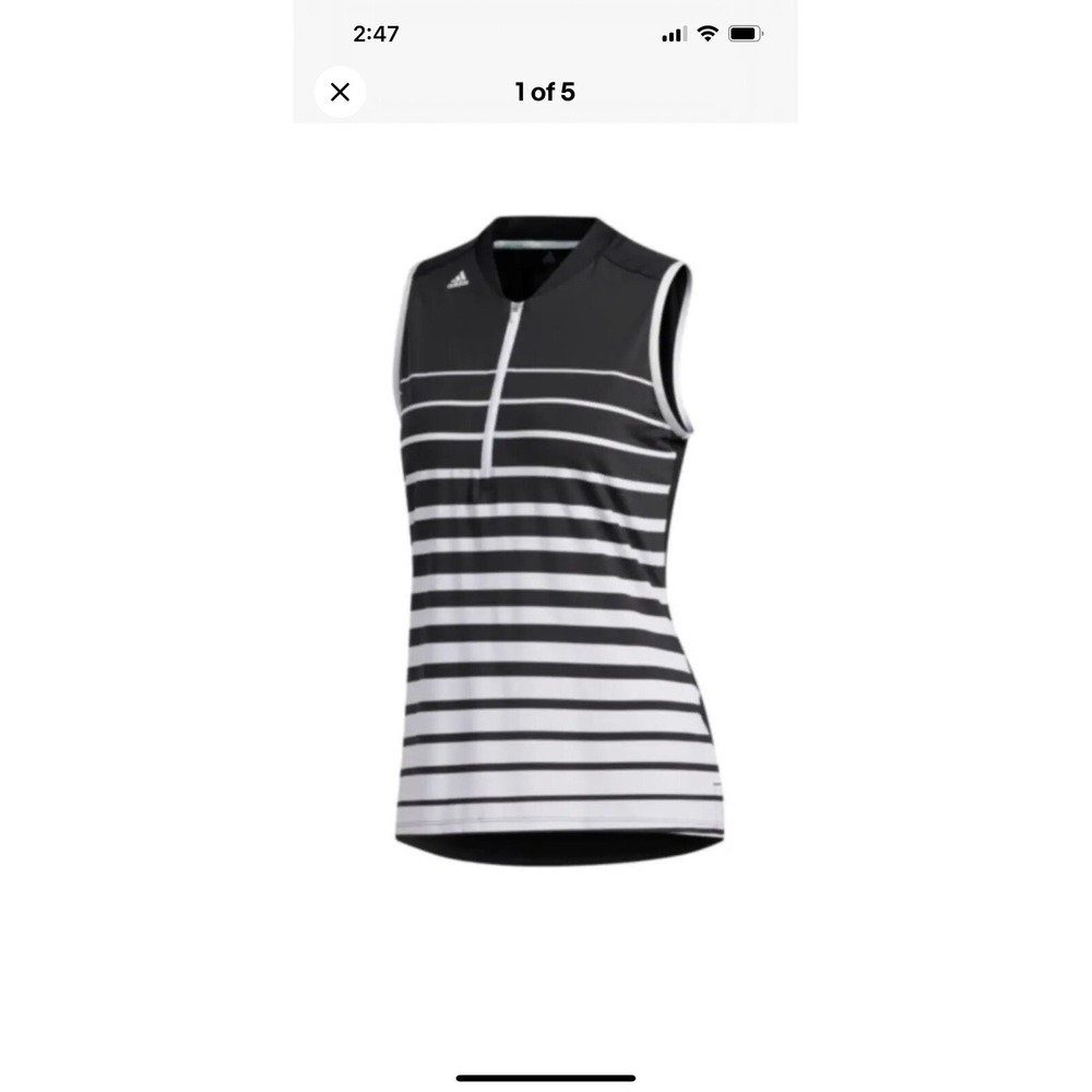 ADIDAS GOLF Women's UPF50 Striped Sleeveless Polo Tank Black White XS